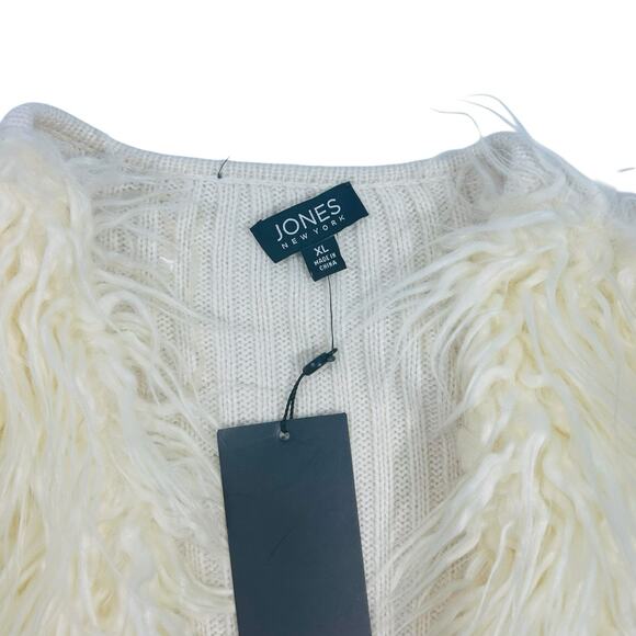 NWT Jones New York Cream Faux Fur Open-Front Cardigan Sweater Ribbed Knit Sz XL - Picture 6 of 11